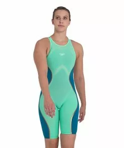 Speedo LZR Pure Intent Open Back Kneeskin- Green Glow Swimwear