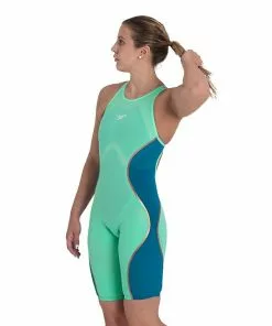Speedo LZR Pure Intent Open Back Kneeskin- Green Glow Swimwear
