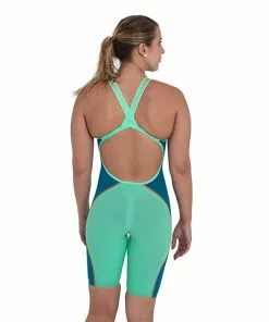 Speedo LZR Pure Intent Open Back Kneeskin- Green Glow Swimwear