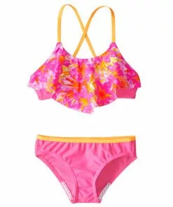Speedo Girls Jungle Floral Ruffle Pink 2-PC Kid's New Arrivals