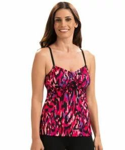 Dolfin Aquashape Womens Ikat Tie Front Tankini Top Swimwear