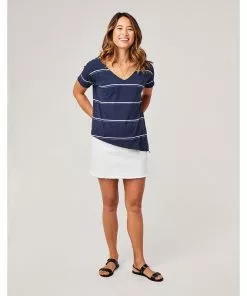 Carve Lara Top- Navy Vintage Stripe