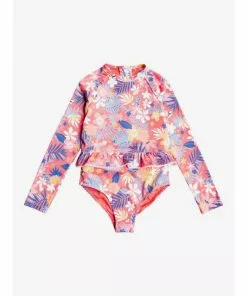 Roxy Girls Hibiscus Party Long Sleeve UPF 50 One Piece Rashguard